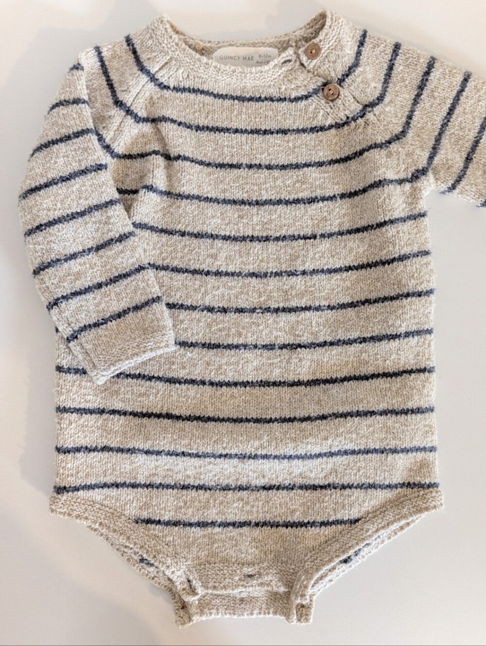 Beige and Navy Striped Cozy Sweater Romper